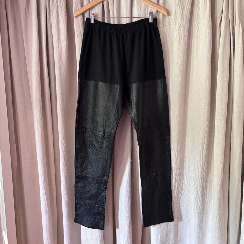 Ivan Grundahl Linea S Copenhagen Designer Leather Panel Black Pants Size Large